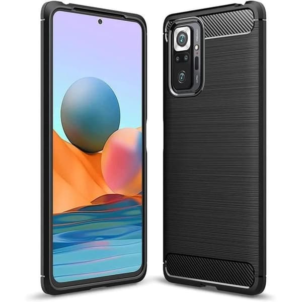 Skyddsskal - E.F.CONNECTION - för Redmi Note 10S - Svart silikon - Stötresistent - Design i stålsträck. Svart