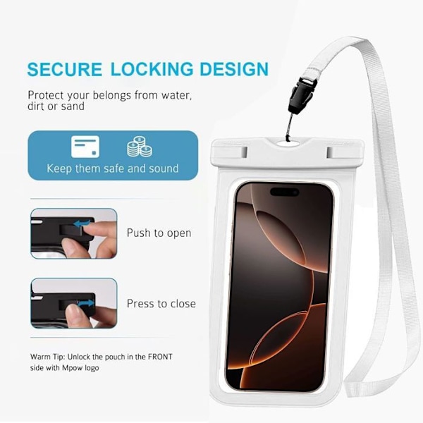 vandtæt cover til iPhone 16 16e 16 Pro Max 16 Plus 15 Pro 15 Pro Max 14 Plus 13 12 11 XR XS 8 7 6 - Følsom Berøring - Hvid Vit