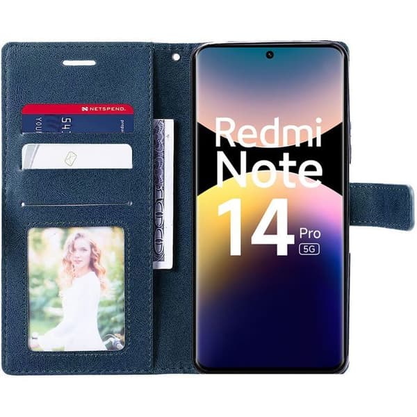 Coque för Xiaomi Redmi Note 14 Pro 5G (inte för 4G) Skydd Anti-Scratch Elegant Läder Effekt Marinblå marinblå
