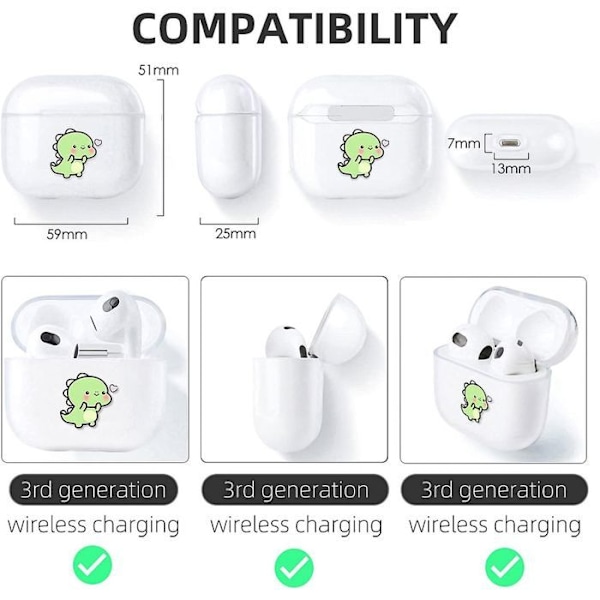Fodral för AirPods 3:e Generationen 2021, Transparent Hård Anti-Rip Skydd med Dinosauriemönster Transparent