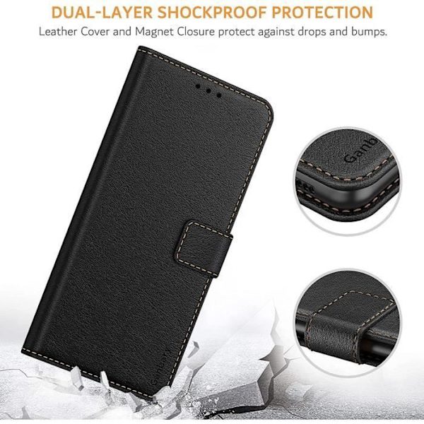 Coque för Redmi 9A - E.F.CONNECTION - Svart Lädereffekt - Förstärkt Skydd - Magnetisk Stängning Svart