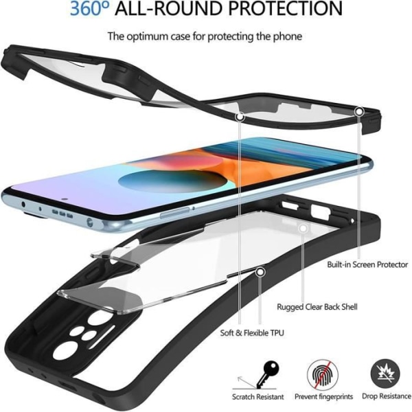 Fodral för Redmi Note 10 Pro 4G (6,67") 360 graders skydd Förstärkt kant Tjock helkropp Solid