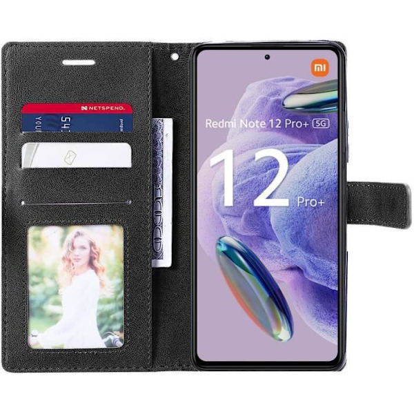 Coque - E.F.CONNECTION - För Xiaomi Redmi Note 12 Pro+ - Svart - Stötsäker - Mjuk - Fällbart lock Svart
