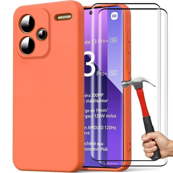"Fodral och Tempererade Glas - E.F.CONNECTION - För Xiaomi Redmi Note 13 Pro+ 5G - Flytande Silikon - Halkfri - Slim" Orange