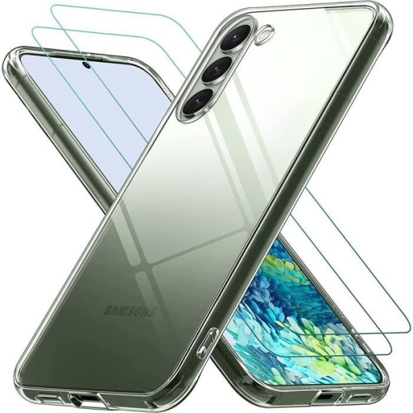 Etui til Samsung Galaxy S23 og 2 hærdede briller - Gennemsigtigt blødt stødsikkert silikonetui Transparent