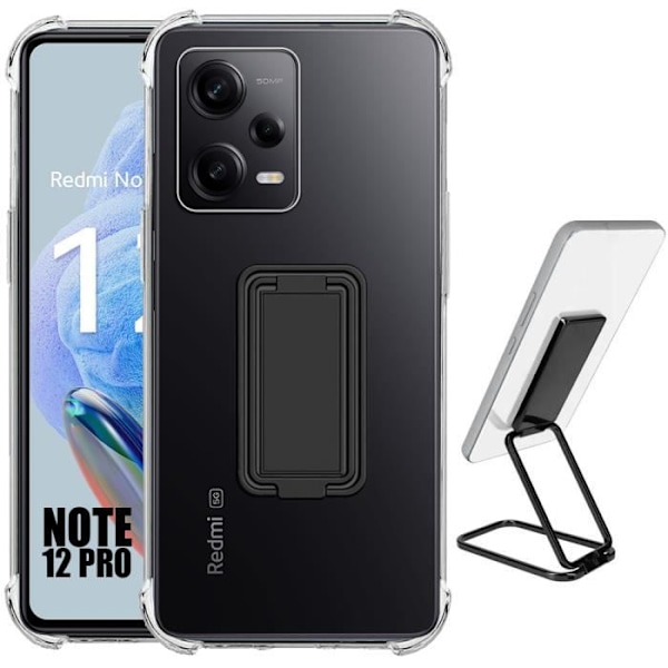 Fodral till Xiaomi Redmi Note 12 Pro 5G Stötsäkert transparent silikon med metall vikbart stativ Svart transparent-svart