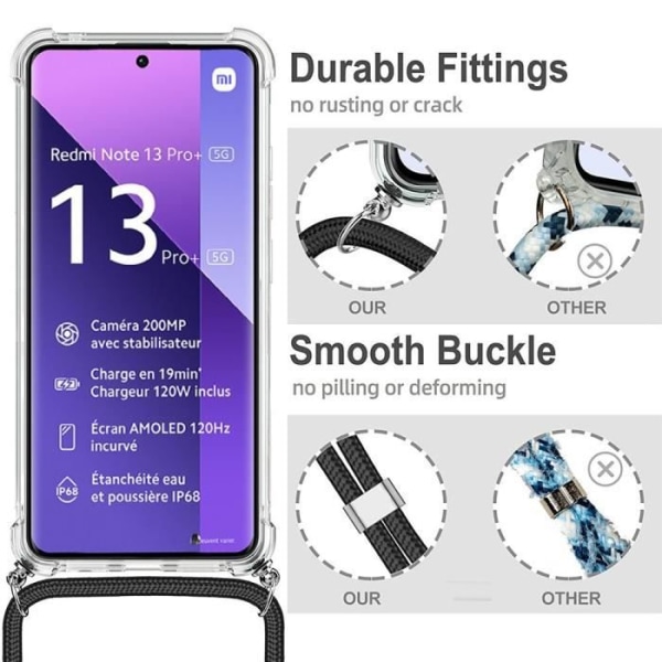 Coque til Xiaomi Redmi Note 13 Pro+ 5G - Xiaomi - Transparent - Forstærkede hjørner - Anti-ridser - Snor inkluderet Nattgrönt
