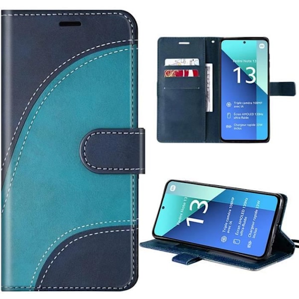 Coque - Xiaomi - Redmi Note 13 4G - Stødabsorberende - Bicolore - Blå Syntetisk Læder Blå