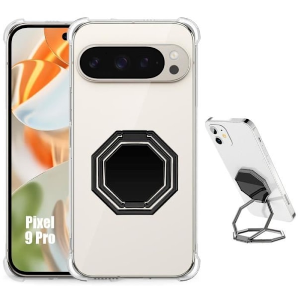 Fodral för Google Pixel 9 Pro - Stötsäkert transparent silikonskydd med åttkantigt justerbart stöd
