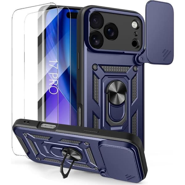 Skyddskåpa för iPhone 17 Pro - MÄRKE - Stötresistent Hård - Marinblå - 2 Härdade Glas marinblå
