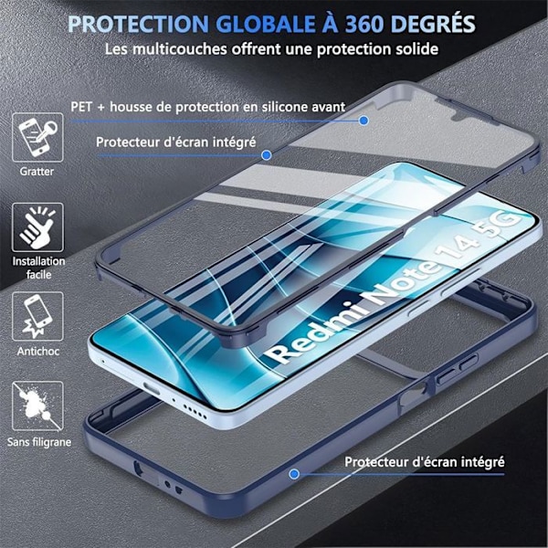 Coque för Xiaomi Redmi Note 14 5G (inte för 4G) Hybride Semi Rigide - Mörkblå marinblå