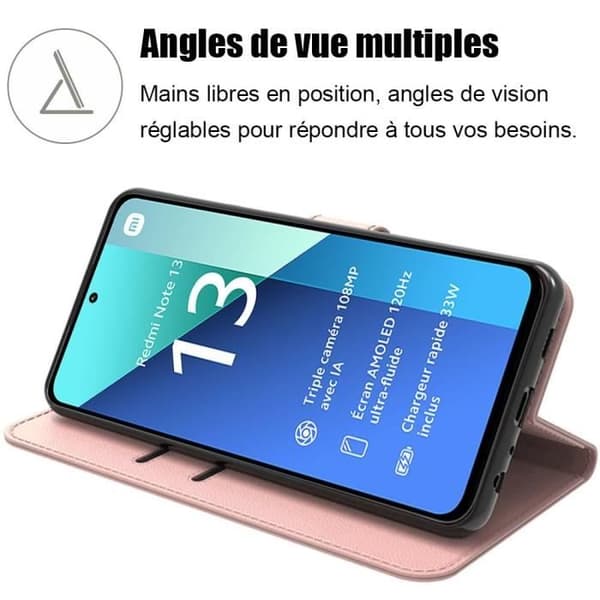 Coque - E.F.CONNECTION - för Xiaomi Redmi Note 13 4G - Rosa - Stötsäker - Justerbart Stöd Rosa