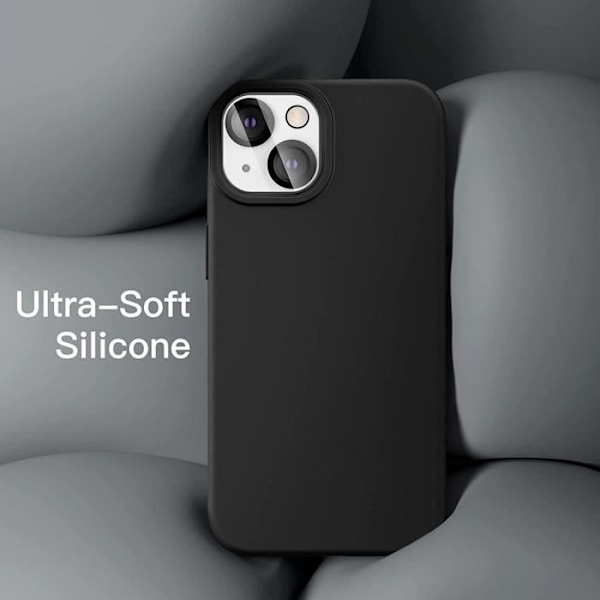 Fodral för iPhone 14 (6,1") svart silikon + 3 härdade glasögon och 2 glasögon på baksidan