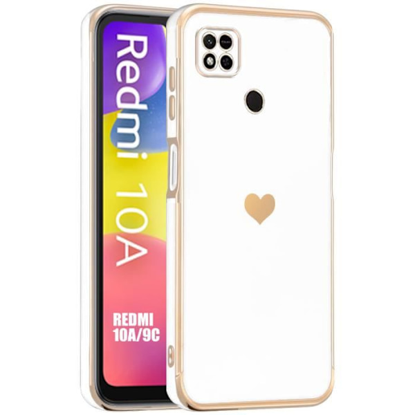 Fodral till Xiaomi Redmi 10A - Redmi 9C White Anti-Scratch Heart Pattern Vit