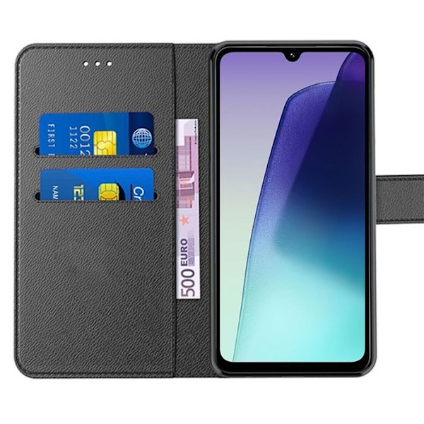 Coque + 2 Glaser Doppade för Xiaomi Redmi 14C - Skydd Med Läderfodral i Syntetiskt Material, Stöttålig Svart Svart