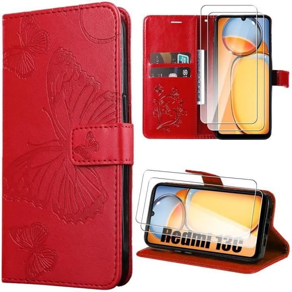 Coque för Xiaomi Redmi 13C - E.F.Connection - Röd - PU-läder - TPU - Ställ och plånböcker Röd