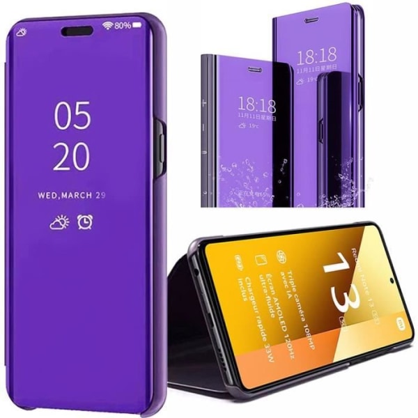 Coque - Xiaomi - Redmi Note 13 5G - Stötbeständig skydd - Flip Cover - Spegeleffekt Lila