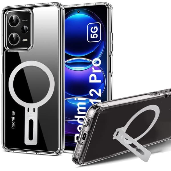 Coque Etui - E.F.CONNECTION - För Xiaomi Redmi Note 12 Pro 5G - Förstärkt Silikon - Magnetisk Stöd - Transparent Transparent