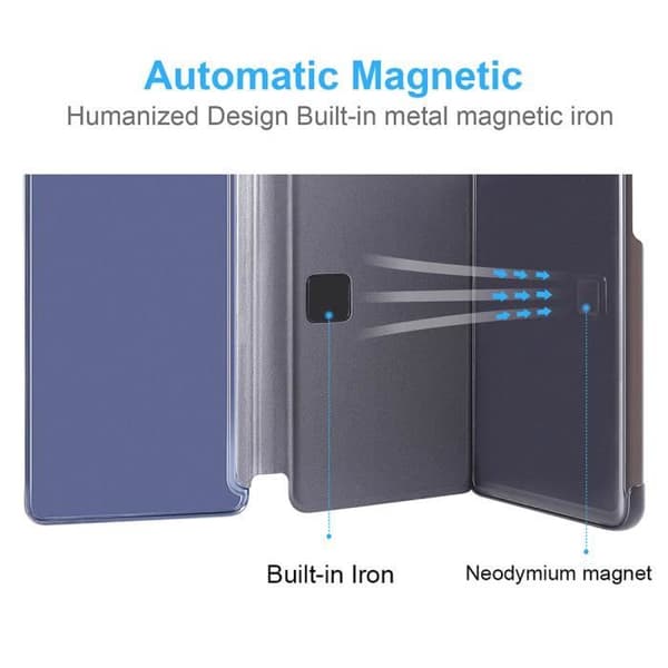 Coque - Xiaomi - Redmi Note 8 - Spegel - Härdat glas - Ställfunktion Blå