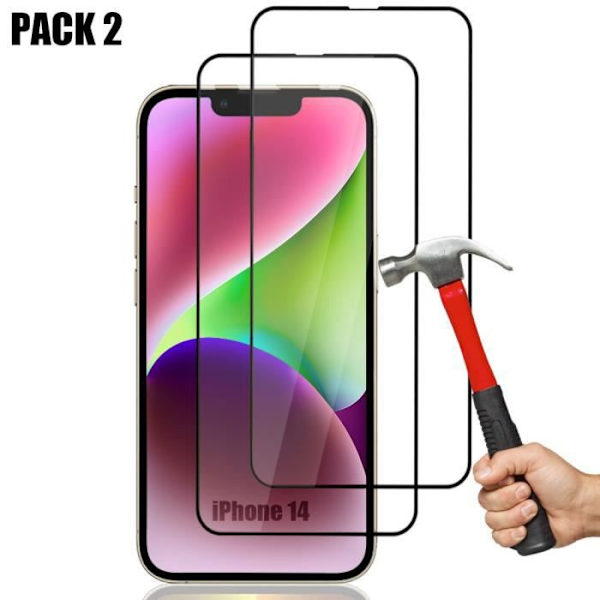[2 styk] Fuldt sort hærdet glas til iPhone 14 (6,1") 9H Transparent med svart kant