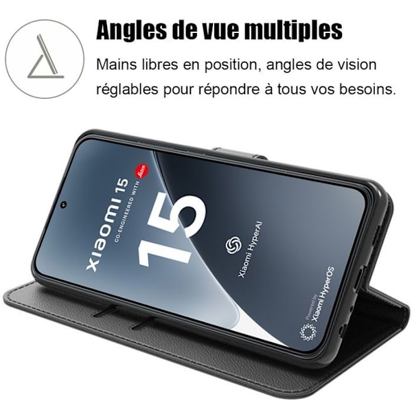 Skyddsfodral för Xiaomi 15, Flip Case med skyddslock Anti-Rip Anti-Stöt Syntetläder Mjuk - Svart Svart