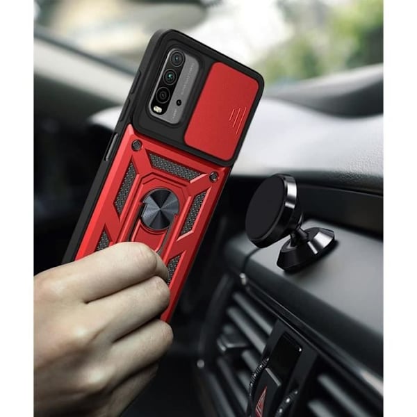 Skyddshölje - E.F.CONNECTION - För Redmi 9T - Röd - Armé - Härdat glas Röd