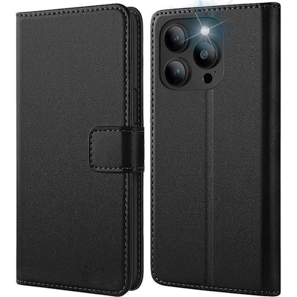 Cover til iPhone 14 Pro Max Magnetisk lukning Sort lædereffektklap Svart