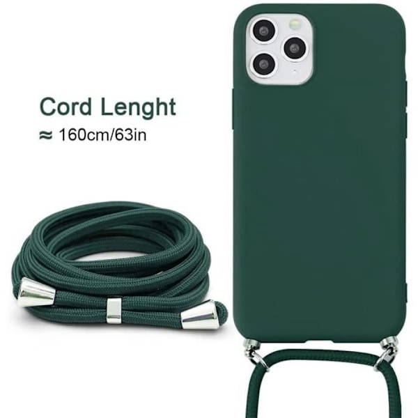 Skyddande skal för telefon + Snöre - E.F.CONNECTION - för iPhone 11 - Mörkgrön - Flexibelt - Repellerande Midnattsgrönt