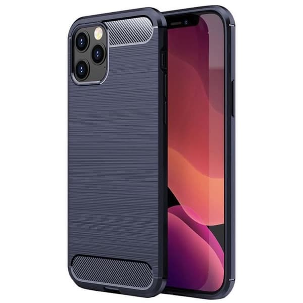 Skyddsskal - E.F.CONNECTION - för iPhone 12 Pro Max - Mjuk - Stötabsorberande - Kolfiber - Mörkblå marinblå