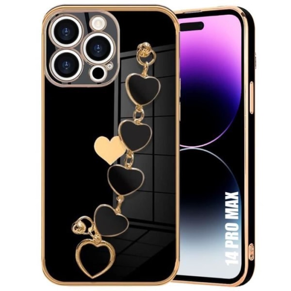Coque - iPhone - 14 Pro Max - Silikone Sort - Hjerte Mønster - Stødabsorberende Ridsesikker Svart