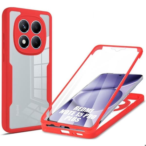 Fodral för Xiaomi Redmi Note 15 Pro Plus 5G - 360 Skydd Förstärkt Silikon+PC - Röd Röd