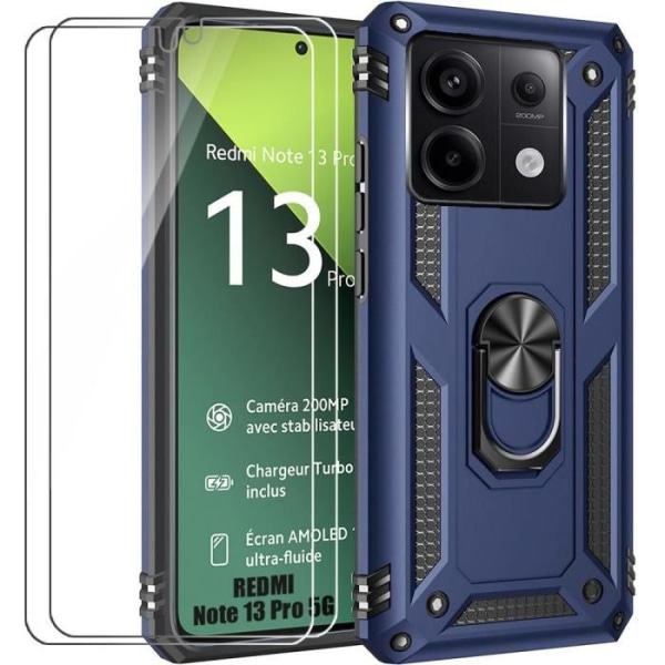 Coque - Xiaomi - Redmi Note 13 Pro 5G - Forstærket Stødabsorbering - 360° Støtte - Tempered Glas marinblå