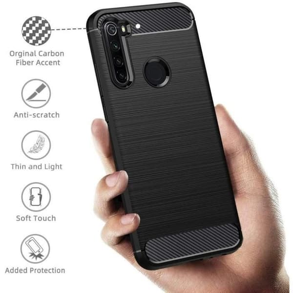 Skyddsskal - E.F.CONNECTION - Redmi Note 8T - Svart Silikon - Stötsäker - Design Stålsträckor Svart