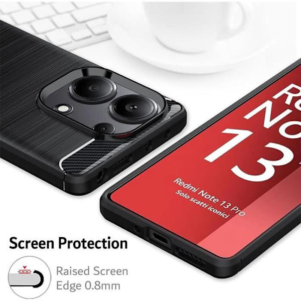 Fodral + 2 härdade glasögon för Xiaomi Redmi Note 13 Pro 4G (ej för 5G) Silikonskydd Svart stållinjemönster