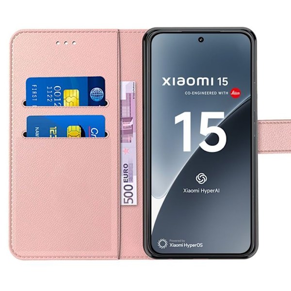 Coque til Xiaomi 15, Beskyttende Flip Case i Syntetisk Læder Mønstret Antichok Pink Rosa