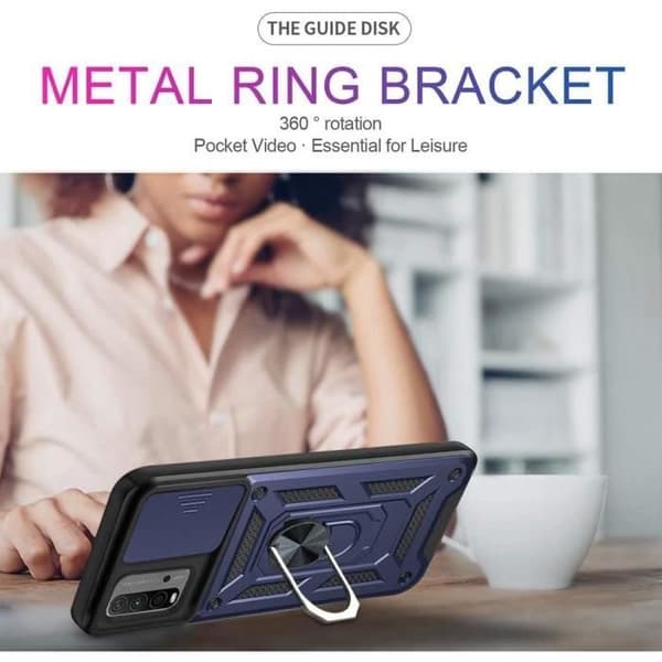 Skyddspaket - E.F.CONNECTION - Redmi 9T - Hårt skal - 2 Härdat glas - Mörkblå marinblå