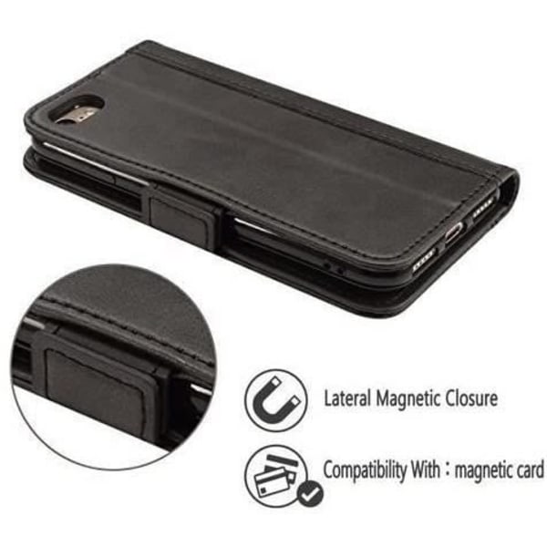 Coque Rabat - E.F.CONNECTION - til iPhone 7 Plus - 360° Beskyttelse - Kort Plads - Sort Svart
