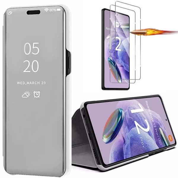 Silverfodral för Redmi Note 12 Pro+ 5G-Note 12 Pro Plus 5G och 2 härdade glasögon - Clear View Anti-Scratch Protection