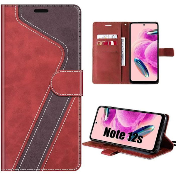 Skydd för Xiaomi Redmi Note 12S, Röd, Bicolor Fodral i PU-Läder med Kortfack och Stöd (inte för Note 12)