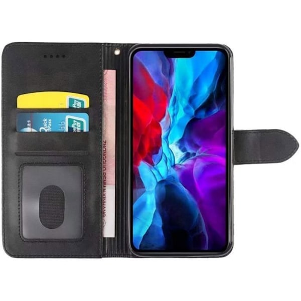 Coque Etui Rabat - E.F.CONNECTION - til iPhone 12 Mini - 360° Beskyttelse - Syntetisk Læder - Sort Svart