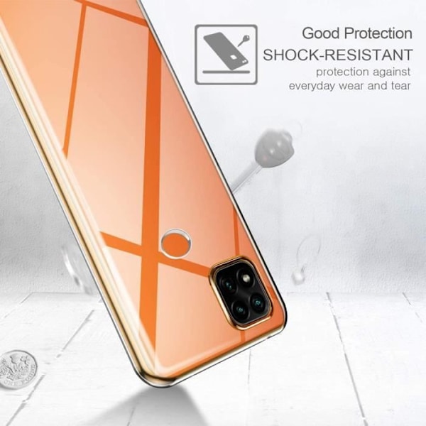 Til Xiaomi Redmi 9C- 9C NFC 6.53": UltraSlim gel silikone etui - TRANSPARENT + 1 farvet hærdet glasfilm - SORT