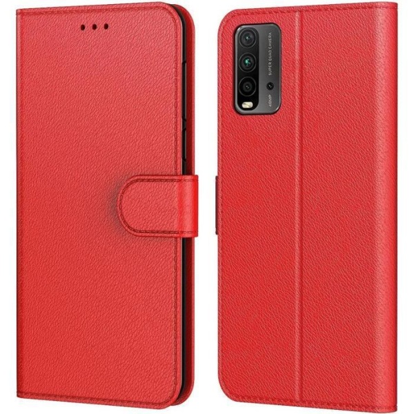 Etui til Redmi 9T (6,53") rødt lædereffekt Blødt anti-ridse anti-shock 360 graders beskyttelse Röd