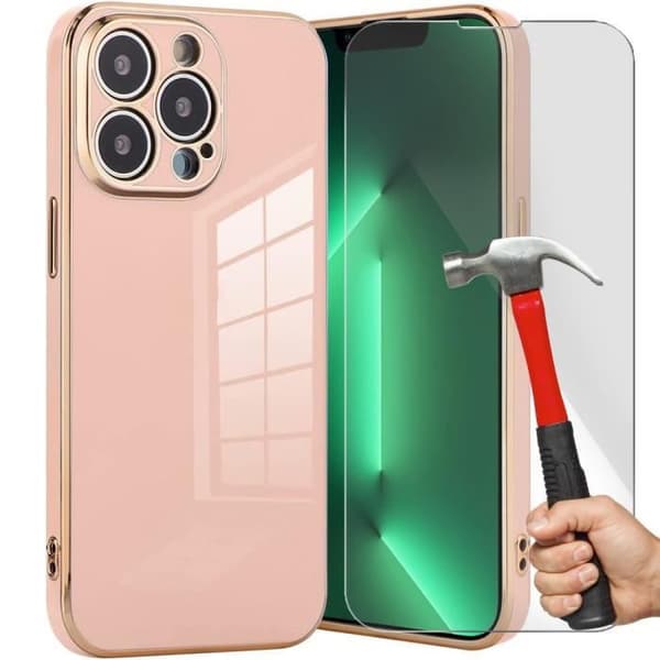 Skyddsfodral - E.F.CONNECTION - iPhone 13 Pro Max - Flexibel - Rosa - Guldkant Rosa