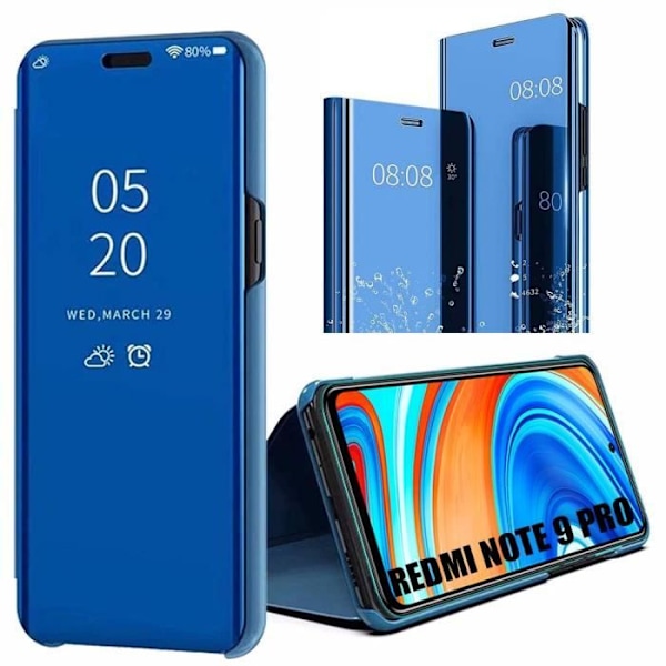 Beskyttelsesskal til Redmi Note 9Pro - E.F.CONNECTION - Spejleffekt - Solid Stødabsorberende - Blå - Tempereret glas blå