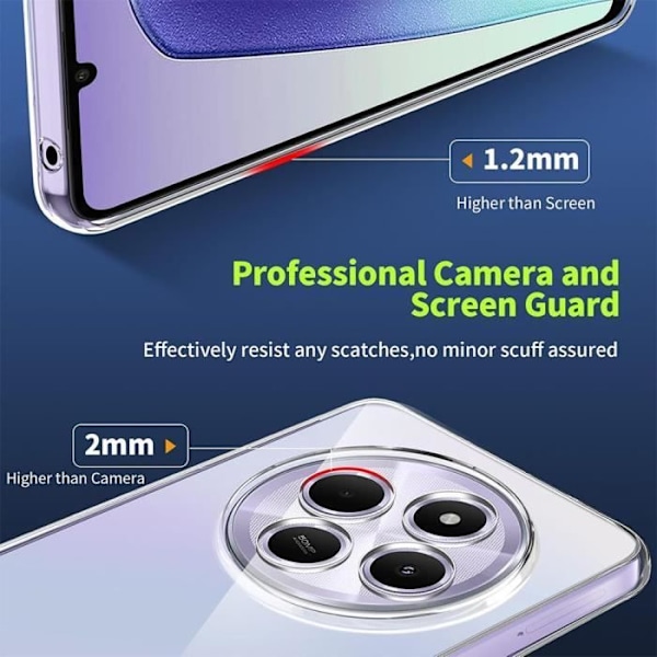 Fodral och 2 härdade glasögon till Xiaomi Redmi 14C - Förstärkt skydd Stötsäker silikon