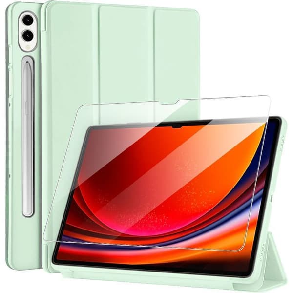 Coque + Härdat Glas - E.F.Connection - för Samsung Galaxy Tab S10+/S9 Plus - Repellande - Grön Grön