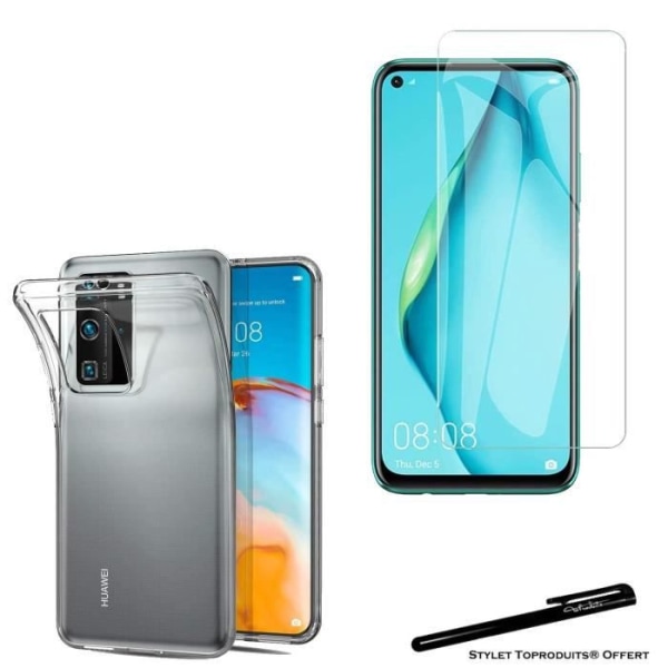 Härdat glas för Huawei P40 och transparent flexibelt skyddsskal med Stylus Toproduits®