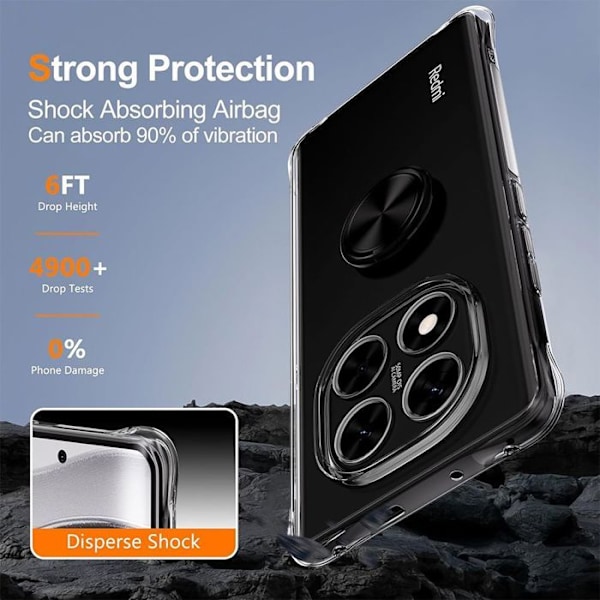 Skyddsskal - Xiaomi - Redmi Note 14 Pro+ 5G - Mjuk Silikon - Stötresistent - Rotationsring Transparent