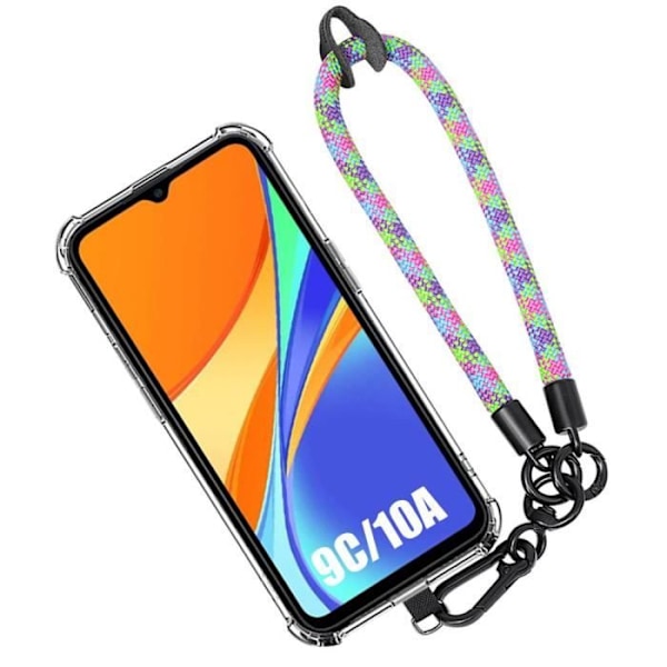 Fodral till Xiaomi Redmi 9C - Redmi 10A, stötsäkert repskydd med robust rem Flerfärgad