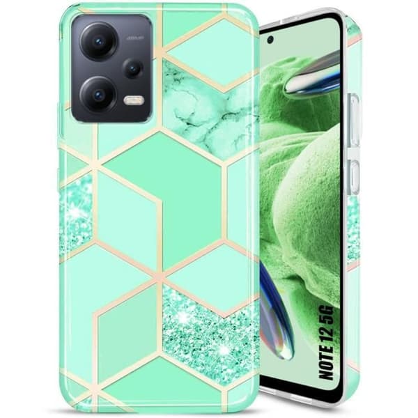 Coque - E.F.CONNECTION - För Xiaomi Redmi Note 12 5G - Marmor Turquoise Mönster - Stötsäker Skydd - Chic Design Turkos